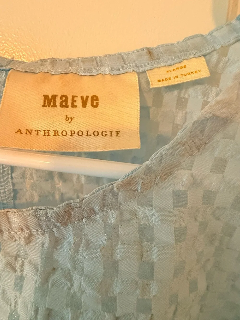 Anthropologie Maeve Light Blue Checkered Peplum Top - Picture 4 of 7
